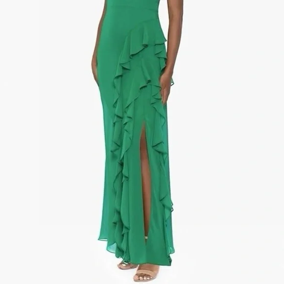 Betsy and Adam B&A Green Ruffle Chiffon Maxi Gown Dress Formal Size 16 New - Picture 3 of 7